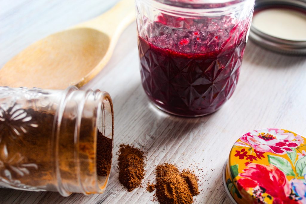 Jar of jam and spice on a table